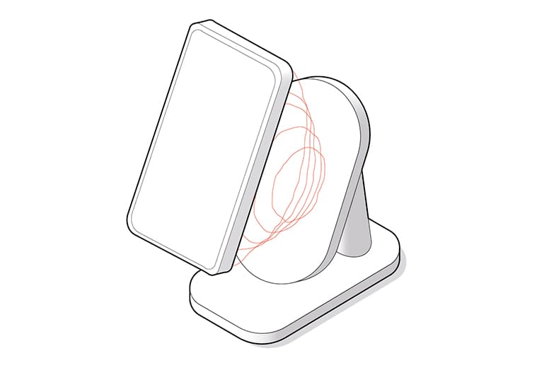 Ilustracja pola magnetycznego ładowania indukcyjnego telefonu